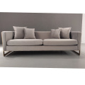 Leixure European Style Three Seats Sofa with Gold Stainless Steel Frame Hotel Lobby Couch